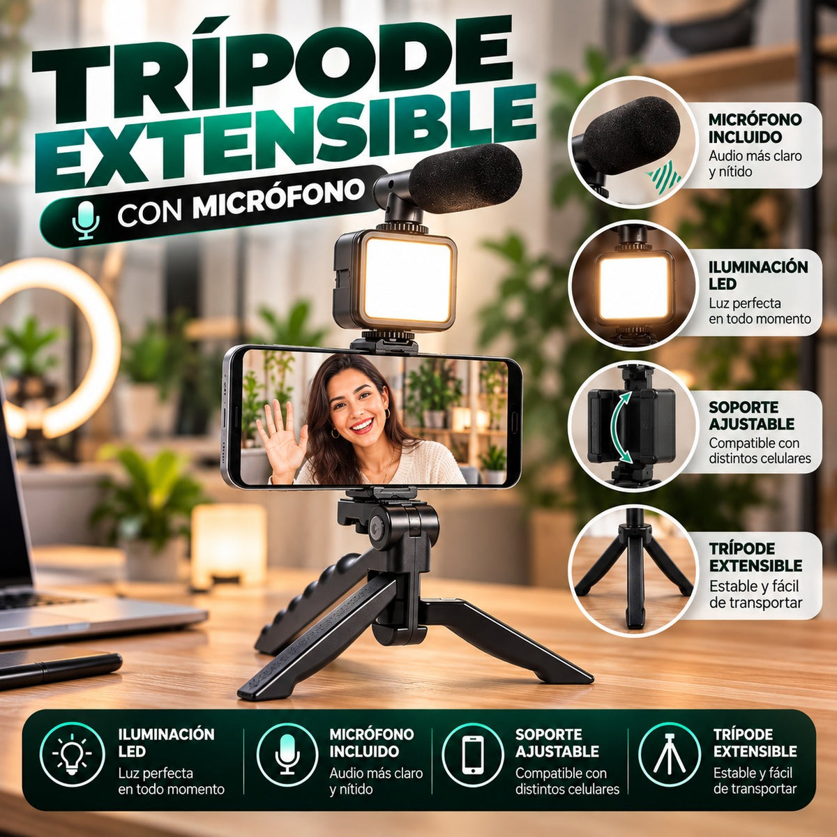 Tripode extensible con micrófono